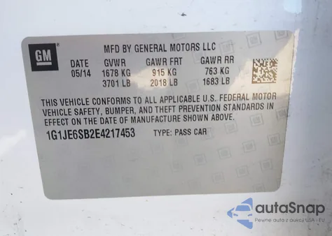 2014 Chevrolet Sonic Ltz Auto z USA, uszkodzony, nr VIN 1G1JE6SB2E4217453